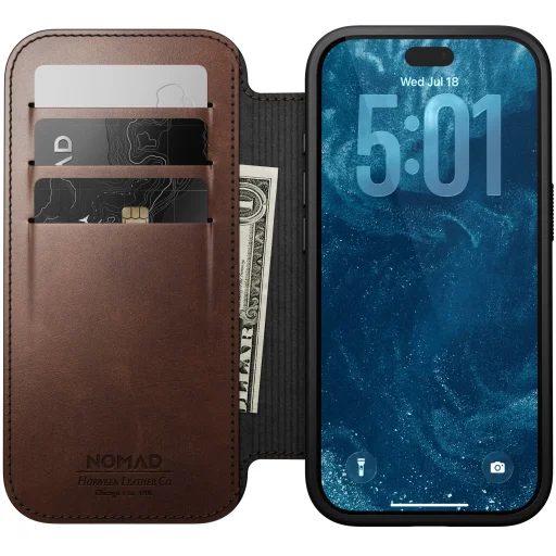  iPhone 18 Pro és iPhone 17 Pro Nomad Modern Leather Folio Horween bőr pénztárcatok, rusztikus barna - 6