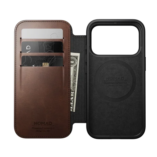  iPhone 18 Pro és iPhone 17 Pro Nomad Modern Leather Folio Horween bőr pénztárcatok, rusztikus barna - 10