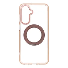 Samsung A17 / A18 Frame Circle Stand priehľadný kryt so zlatými detailmi, kompatibilný s MagSafe