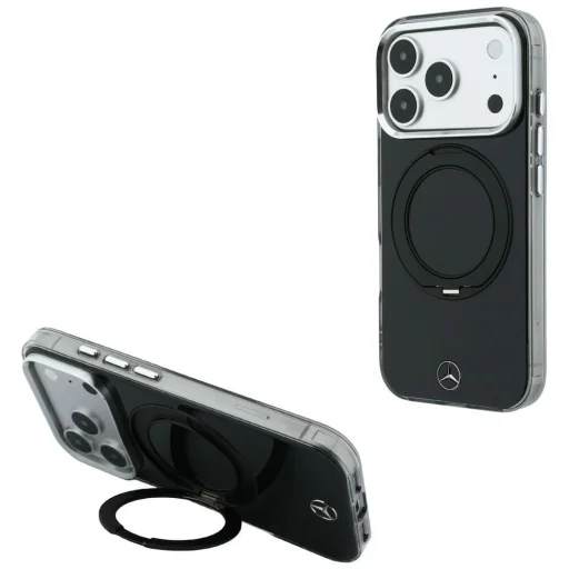  iPhone 18 Pro / iPhone 17 Pro védőtok Mercedes-Benz Ring Stand Iconic Logo MagSafe, fekete - 1