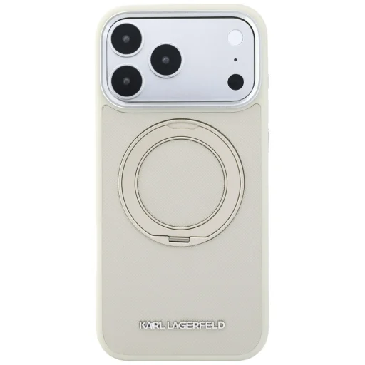 iPhone 18 Pro Max / 17 Pro Max béžový kryt Karl Lagerfeld Ring Stand 360 Saffiano Classic Logo MagSafe - 3