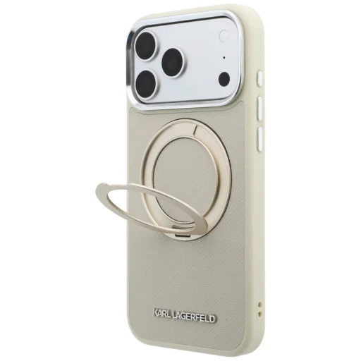 iPhone 18 Pro Max / 17 Pro Max béžový kryt Karl Lagerfeld Ring Stand 360 Saffiano Classic Logo MagSafe - 2