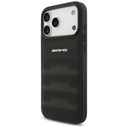  iPhone 18 Pro Max / iPhone 17 Pro Max fekete AMG bőrborítású, mélynyomott vonalmintás kemény tok - 2