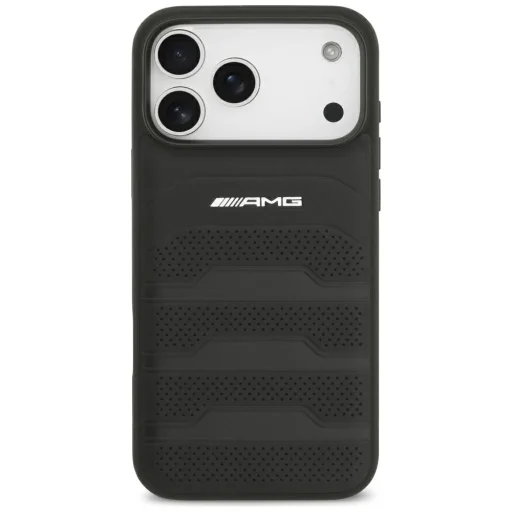  iPhone 18 Pro Max / iPhone 17 Pro Max fekete AMG bőrborítású, mélynyomott vonalmintás kemény tok - 3