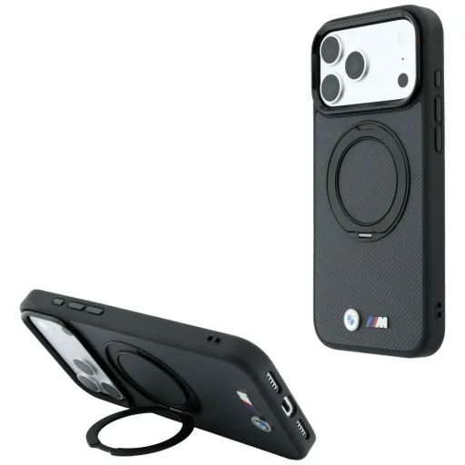 iPhone 18 Pro / 17 Pro antracitové BMW Kevlar Ring Stand 360 MagSafe puzdro - 1