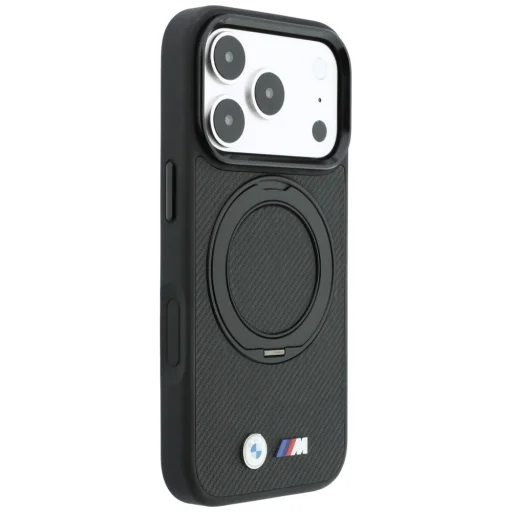 iPhone 18 Pro / 17 Pro čierny BMW Kevlar Ring Stand 360 MagSafe ochranný kryt - 4