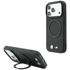  iPhone 18 Pro / 17 Pro fekete BMW Kevlar Ring Stand 360 MagSafe védőtok