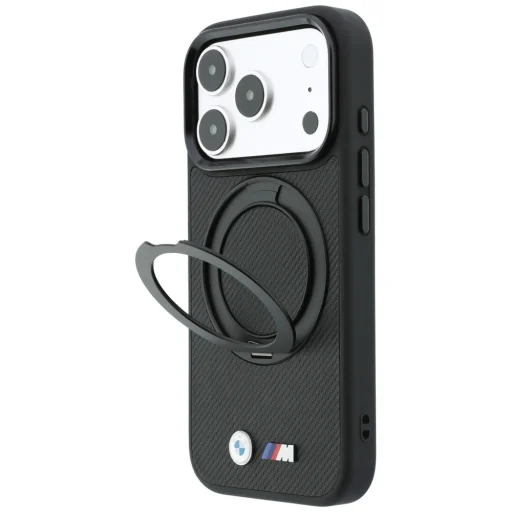  iPhone 18 Pro / 17 Pro fekete BMW Kevlar Ring Stand 360 MagSafe védőtok - 2