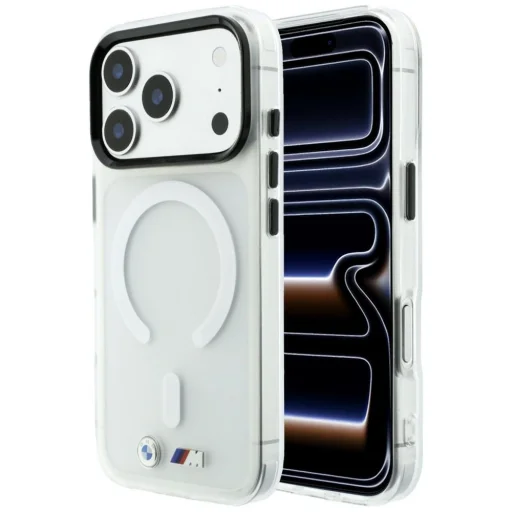 iPhone 18 Pro a iPhone 17 Pro priehľadný MagSafe ochranný kryt – BMW M IML, s matným kovovým logom a ozdobnými prvkami - 1