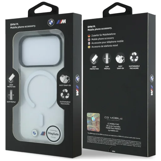 iPhone 18 Pro Max / iPhone 17 Pro Max priehľadný kryt – BMW M IML MagSafe, s kovovým logom - 8