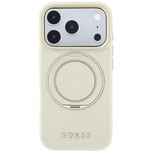 iPhone 18 Pro / iPhone 17 Pro béžové Guess Ring Stand 360 MagSafe puzdro zo zrnitej umelej kože - 3