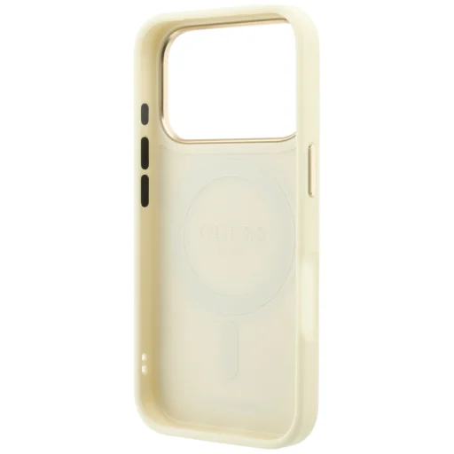 iPhone 18 Pro / iPhone 17 Pro béžové Guess Ring Stand 360 MagSafe puzdro zo zrnitej umelej kože - 7