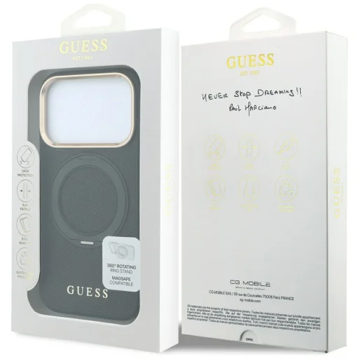 iPhone 18 Pro Max / 17 Pro Max čierne puzdro Guess Ring Stand 360 MagSafe so zrnitým povrchom - 8