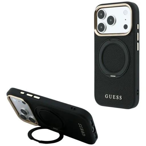 iPhone 18 Pro Max / 17 Pro Max čierne puzdro Guess Ring Stand 360 MagSafe so zrnitým povrchom - 1