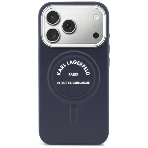 iPhone 18 Pro / 17 Pro modré puzdro Karl Lagerfeld s reliéfom Karla, otvoreným krúžkom a logom RSG MagSafe - 3