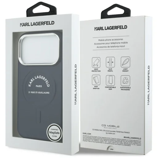 iPhone 18 Pro / 17 Pro modré puzdro Karl Lagerfeld s reliéfom Karla, otvoreným krúžkom a logom RSG MagSafe - 8