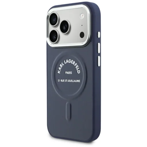 iPhone 18 Pro / 17 Pro modré puzdro Karl Lagerfeld s reliéfom Karla, otvoreným krúžkom a logom RSG MagSafe - 2