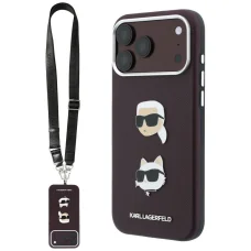 iPhone 18 Pro / 17 Pro bordové puzdro Karl Lagerfeld Saffiano Karl&Choupette s remienkom