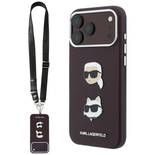 iPhone 18 Pro / 17 Pro bordové puzdro Karl Lagerfeld Saffiano Karl&Choupette s remienkom - 1