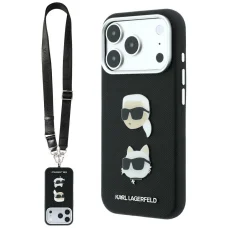iPhone 18 Pro / iPhone 17 Pro čierne puzdro Karl Lagerfeld Saffiano Karl&Choupette s remienkom