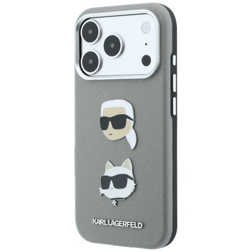  iPhone 18 Pro Max tok – Karl Lagerfeld Saffiano, Karl és Choupette motívummal, szürke - 2