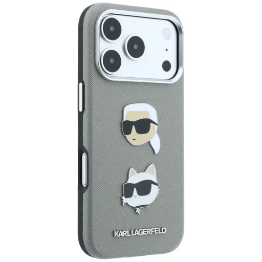  iPhone 18 Pro Max tok – Karl Lagerfeld Saffiano, Karl és Choupette motívummal, szürke - 4