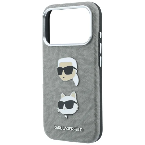  iPhone 18 Pro Max tok – Karl Lagerfeld Saffiano, Karl és Choupette motívummal, szürke - 6