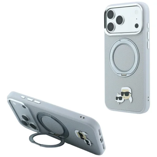 Puzdro na iPhone 18 Pro / 17 Pro, Karl Lagerfeld Ring Stand 360 MagSafe, sivé - 1