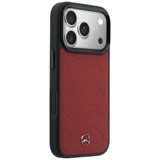 iPhone 18 Pro Max / iPhone 17 Pro Max bordové kožené puzdro Mercedes-Benz so sieťovaným vzorom a mašľou MagSafe - 4