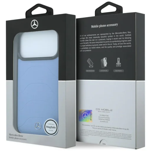 Modré kožené MagSafe puzdro Mercedes-Benz so sieťovaným vzorom a ozdobou s mašľou pre iPhone 17 Pro / 18 Pro - 8