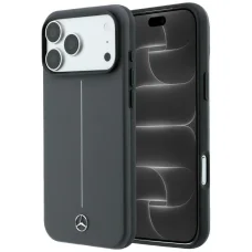 iPhone 18 Pro / 17 Pro antracitový Mercedes-Benz Iconic Line MagSafe čiastočne kryjúci kožený kryt