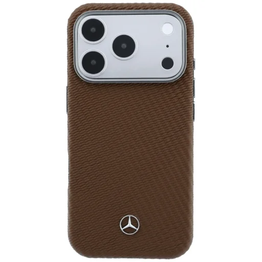 Kožené puzdro MagSafe Mercedes-Benz pre iPhone s čiastočným krytím a vzorom s imitáciou dreva, ťavia hnedá - 3