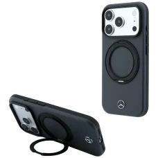 iPhone 18 Pro / 17 Pro antracitový Mercedes-Benz kryt z umelej kože s prstencovým stojanom, kompatibilný s MagSafe