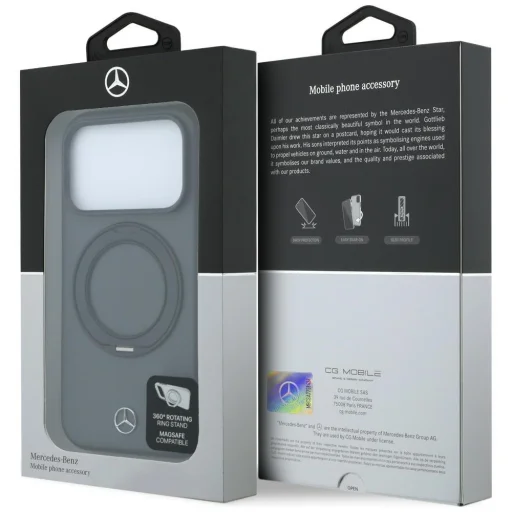 iPhone 18 Pro / 17 Pro antracitový Mercedes-Benz kryt z umelej kože s prstencovým stojanom, kompatibilný s MagSafe - 8