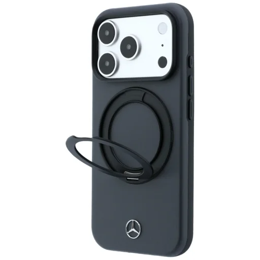 iPhone 18 Pro / 17 Pro antracitový Mercedes-Benz kryt z umelej kože s prstencovým stojanom, kompatibilný s MagSafe - 2