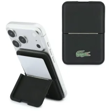 Lacoste Iconic Petit Pique MagSafe čierny magnetický držiak na karty s funkciou stojana
