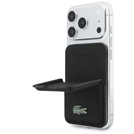 Lacoste Iconic Petit Pique MagSafe čierny magnetický držiak na karty s funkciou stojana - 5