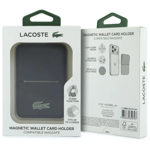 Lacoste Iconic Petit Pique MagSafe čierny magnetický držiak na karty s funkciou stojana - 6