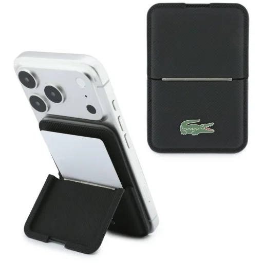 Lacoste Iconic Petit Pique MagSafe čierny magnetický držiak na karty s funkciou stojana - 1