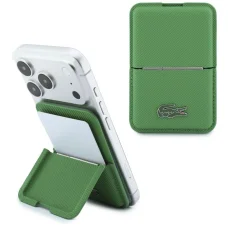 Lacoste Iconic Petit Pique MagSafe estragónovo zelený magnetický držiak na karty s funkciou stojana