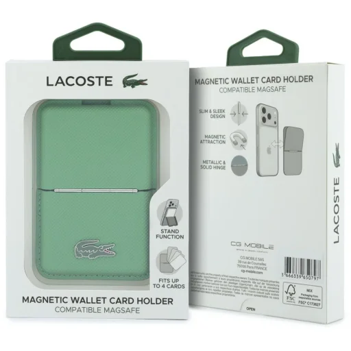 Lacoste Iconic Petit Pique MagSafe estragónovo zelený magnetický držiak na karty s funkciou stojana - 6