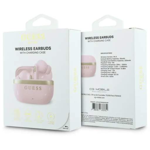 Guess TWS rózsaszín vezeték nélküli fülhallgató arany díszcsíkkal - 6