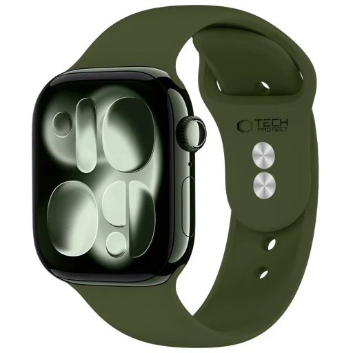 Apple Watch 8/9/10/11/12/SE/Ultra (44/45/46/49 mm) Tech-Protect silikónový TPU remienok, olivovozelený - 1
