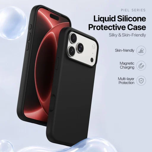  iPhone 18 Pro/17 Pro fekete DUX DUCIS Piel folyékony szilikon MagSafe-kompatibilis tok - 2
