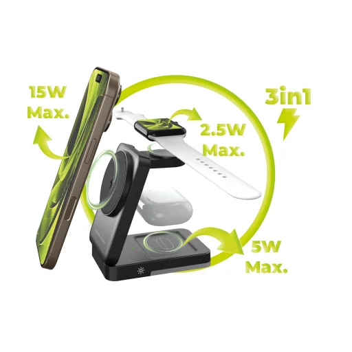 Mobile Origin PW28 3 v 1 skladací bezdrôtový nabíjací stojan so svetlom, čierny - 15