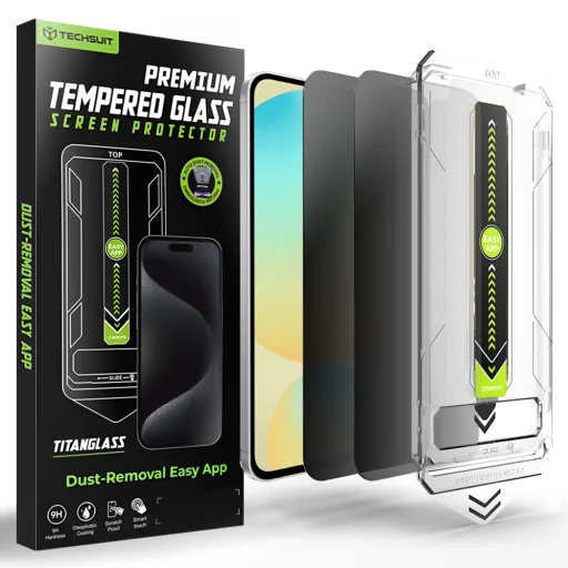  Samsung Galaxy S24 FE / A56 5G Techsuit TitanGlass CrystalHD betekintés elleni üvegfólia, 2 darabos - 1