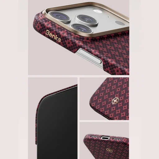  iPhone 18 Pro Max/17 Pro Max bordó Benks Armor Air Armor Grid 600D Kevlar® mágneses tok fémkerettel (C.K.FL.AP.JX.0073) - 12