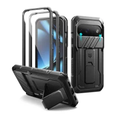 Google Pixel 11 Pro Dexnor Full Body nárazuvzdorné puzdro s posuvnou ochranou fotoaparátu, vstavanou ochranou displeja a stojanom, čierne
