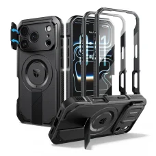iPhone 18 Pro Dexnor Full Body nárazuvzdorné puzdro s ochranou fotoaparátu, zabudovanou ochranou displeja, stojanom, kompatibilné s MagSafe, čierne
