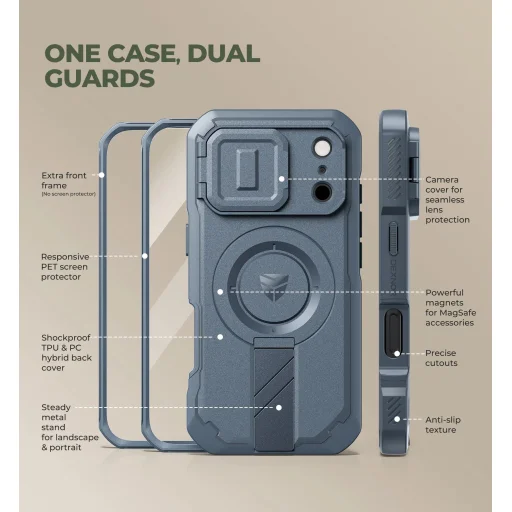 iPhone 18 Pro Dexnor Full Body nárazuvzdorné puzdro s výklopným krytom fotoaparátu, zabudovanou ochranou displeja, stojanom, kompatibilné s MagSafe, modré - 7